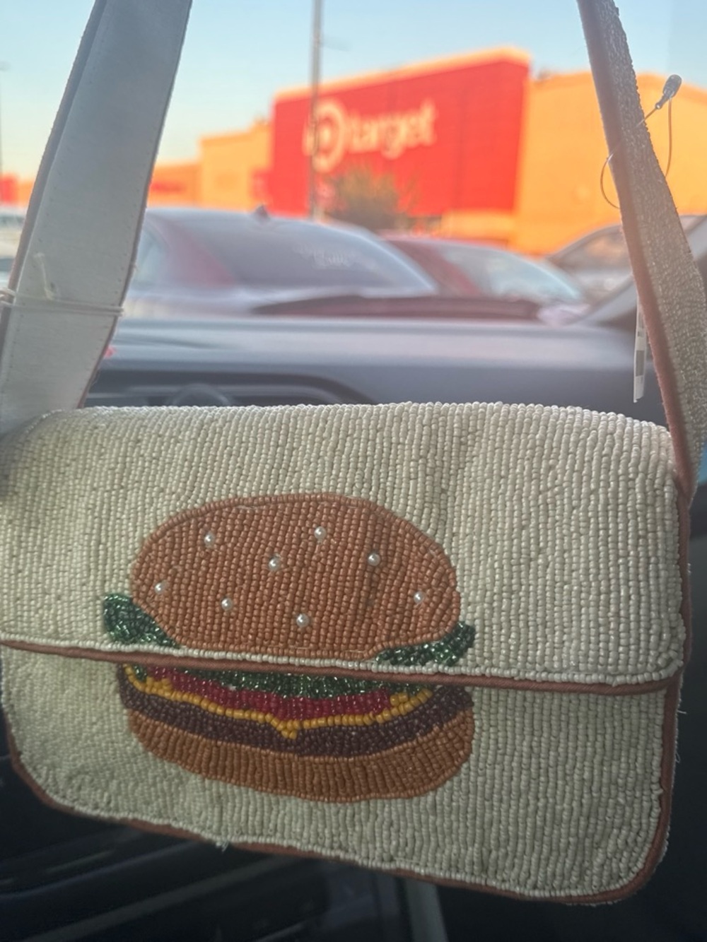 Beaded Cream Burger Crossbody Bag